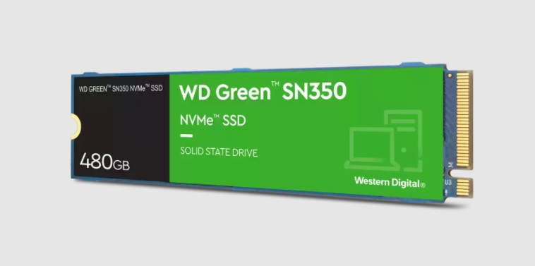  <b>M.2 NVMe SSD:</b> 480GB GREEN SN350, PCIe Gen3, Read: 2400MB/s, Write: 1650MB/s, R:250K/W:170K IOPS, 80 TBW, 1.0M MTBF  